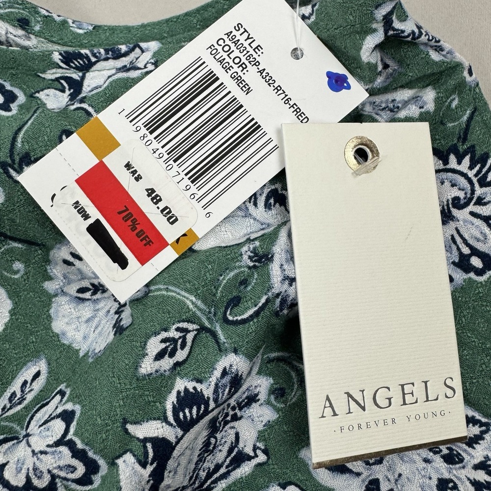 NWT ANGELS Womens Sleeveless V-Neck Tank Top Blouse Shirt Green/Blue Floral - 3X - Picture 7 of 9